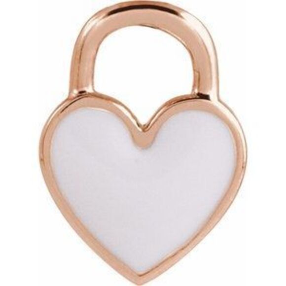 Kazi Luxury 14K Rose Gold 11.7x2.6 mm White Enamel Heart Charm/Pendant